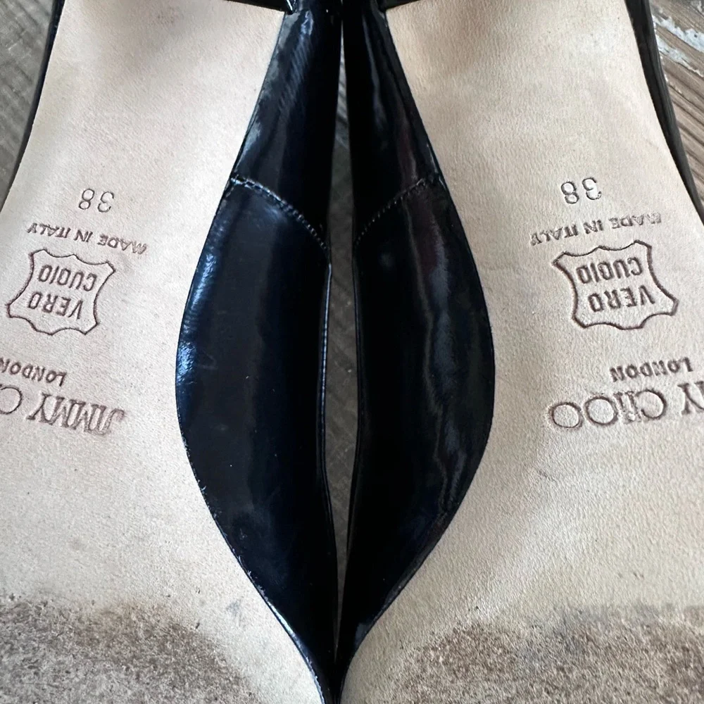 EUC JIMMY CHOO Black Patent Leather high heel pumps, size 38 7.5 Like New - Picture 6 of 10